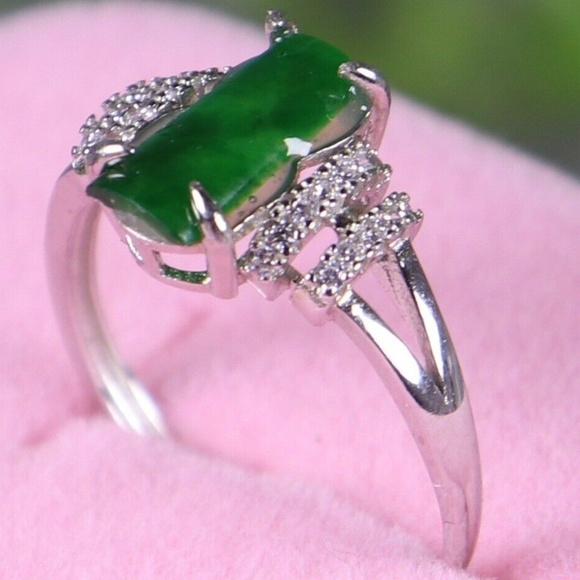925 Silver Cert'd Icy Green 100% Natural A Jade jadeite Adjustable Ring 戒指 - Picture 3 of 8